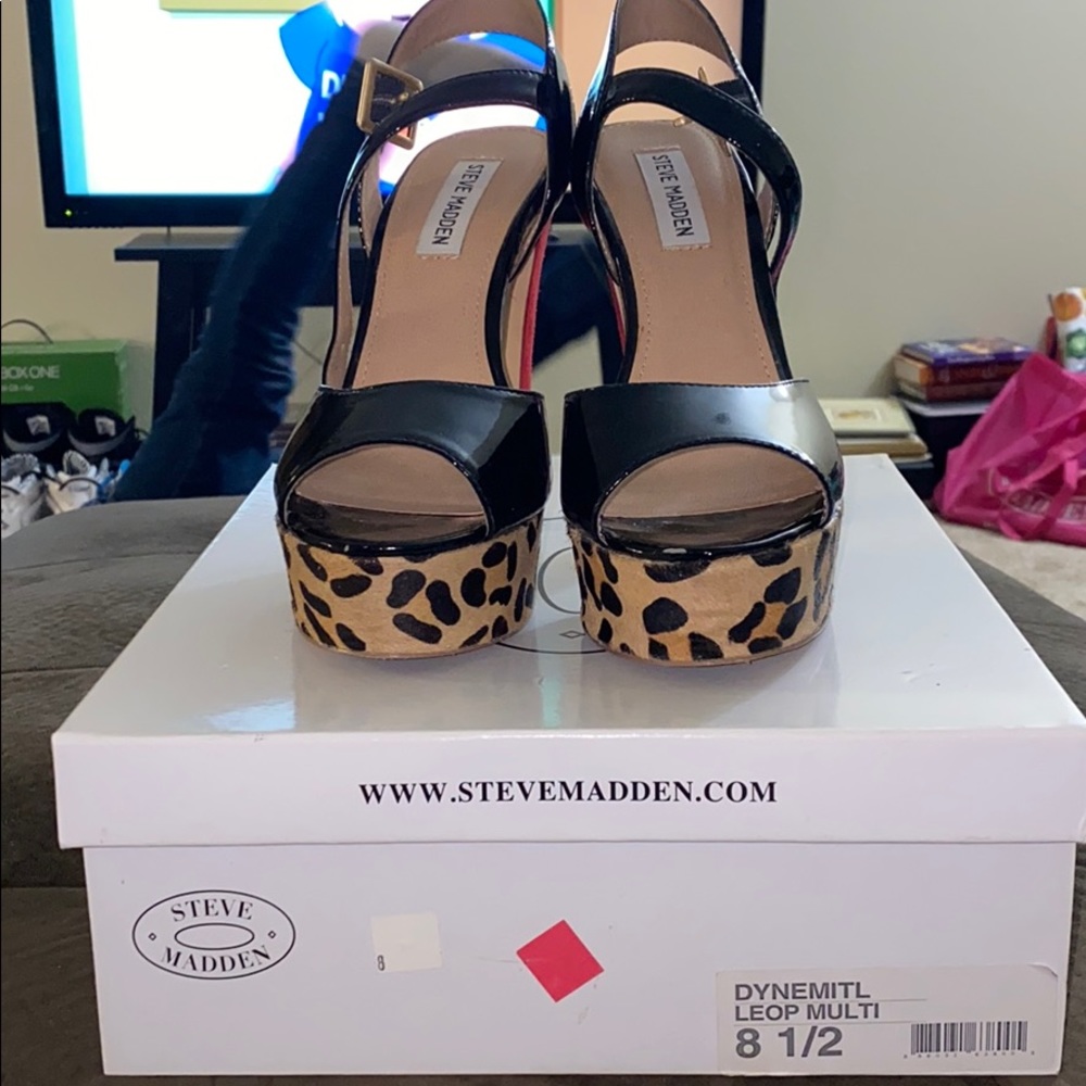Red, black and leopard print platform heels